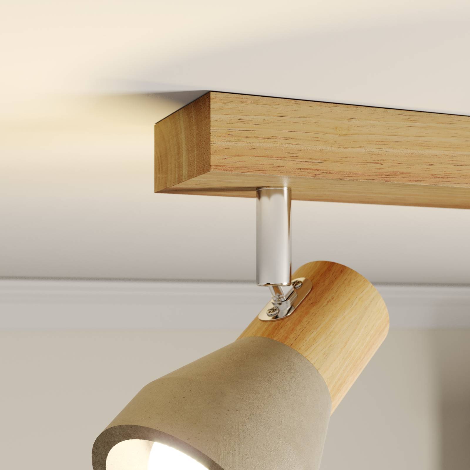 Lindby Strahler Filiz, 2-flammig, 27 cm, Holz, Beton, E14 Filiz Lindby, dimmbar, Holz hell, für Schlafzimmer, Holz, Skandinavisch, Strahler