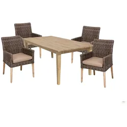 DELUKE Garten-Sitzgruppe LUGANO - Akazie, Dunkelbraun, Tisch rechteckig | Gartenmöbel-Set Gartengarnitur Garten-Essgruppe mit Stühlen und Esstisch