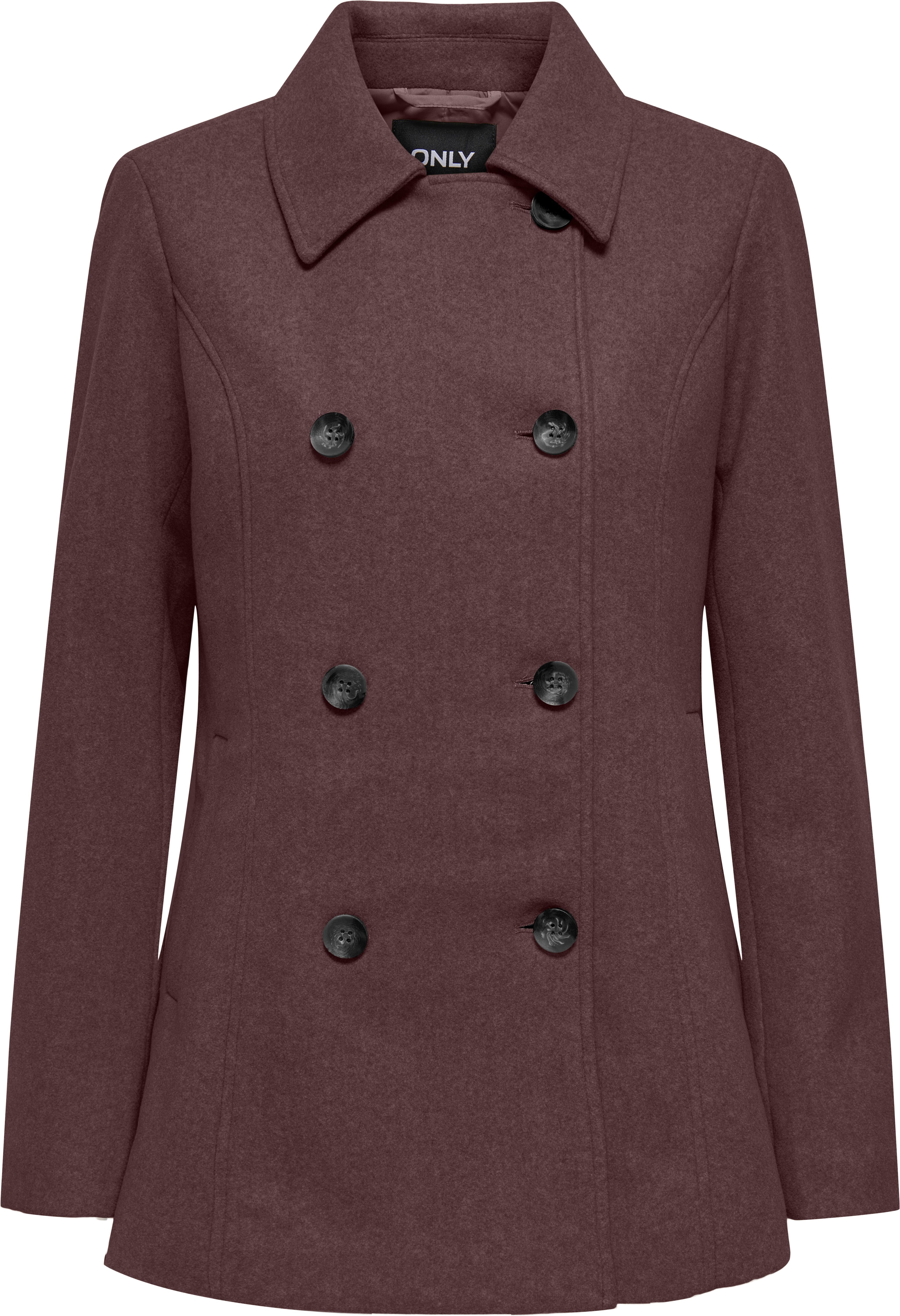 Kurzmantel ONLY "ONLBLAKE PEACOAT CC OTW", Damen, Gr. XS, braun (decadent chocolate detail:melange), Web, Obermaterial: 100% Polyester, meliert, hüftbedeckend, Mäntel Kurzmantel, Kunstfaser decadent chocolate detail:melange XS