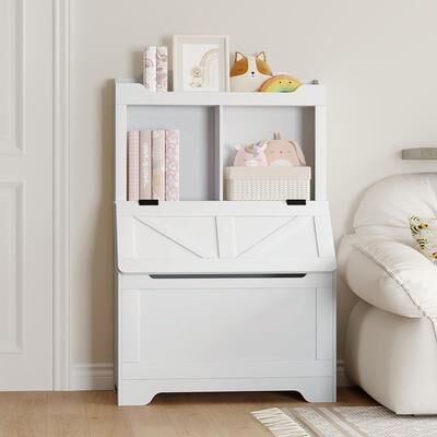 Garvee Kids Bookshelf & Storage Organizer, Toy Box Chest w/ Lid, 3-Comp Cabinet