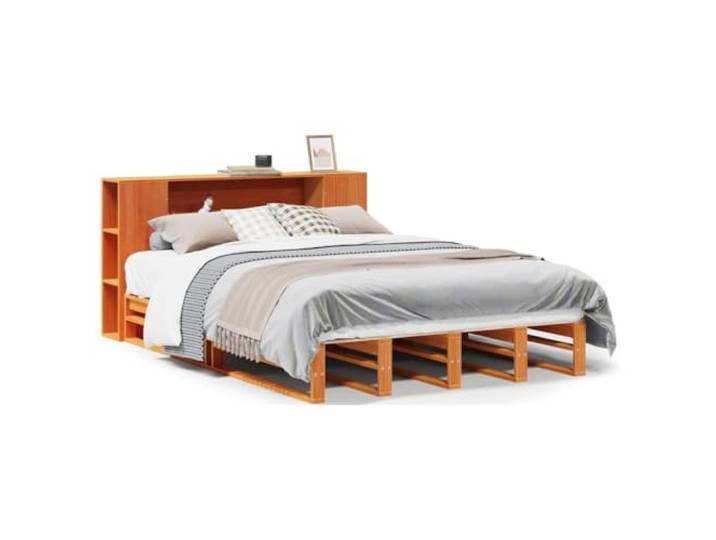PUGYNBK Bett mit Regal aus Massivholz, 140 x 200 cm Lattenrost im Lieferumfang enthalten, ohne Matratze, Aufbewahrung im Kopfteil, platzsparend