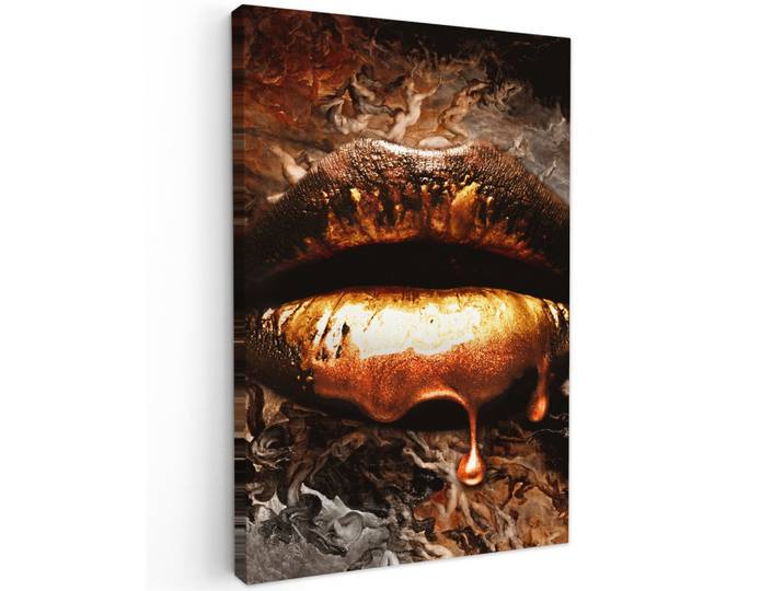 LEINWANDBILD Gold - Lippen - Kunst - Gold - Luxus - Abstrakt Wanddeko 40x60 cm