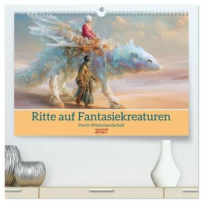 Ritte auf Fantasiekreaturen - Durch Wüstenlandschaft (hochwertiger Premium Wandkalender 2027 DIN A2 quer), Kunstdruck in Hochglanz