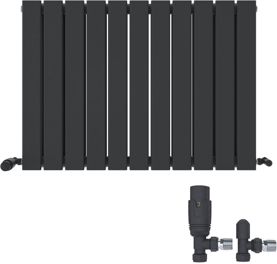 iBathUK Belgravia Horizontal Double Slim Flat Panel Radiator Angled Valve Grey 600cm H x 836cm W x 69cm D
