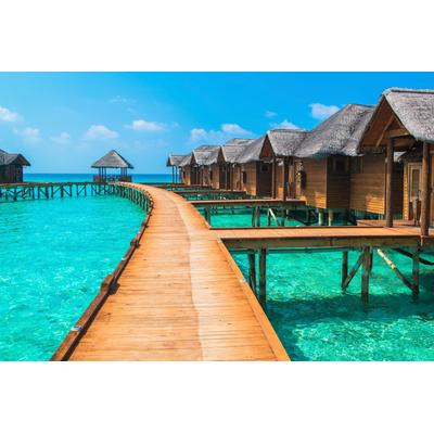 Fototapete PAPERMOON "Water Bungalows", bunt, B:5m L:2,8m, Vlies, Tapeten
