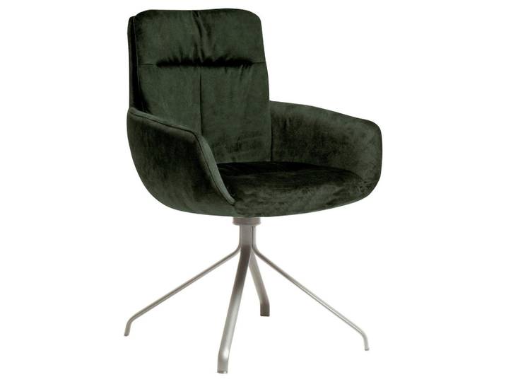 Venjakob Armlehnstuhl, Edelstahlfarben, Dunkelgrün, Metall, Textil, Stativgestell, 61x90x64 cm, Goldenes M, Made in Germany, Dgm, Lederauswahl, Stoffauswahl, Gestellauswahl, Esszimmer, Stuhl, Polsterstühle