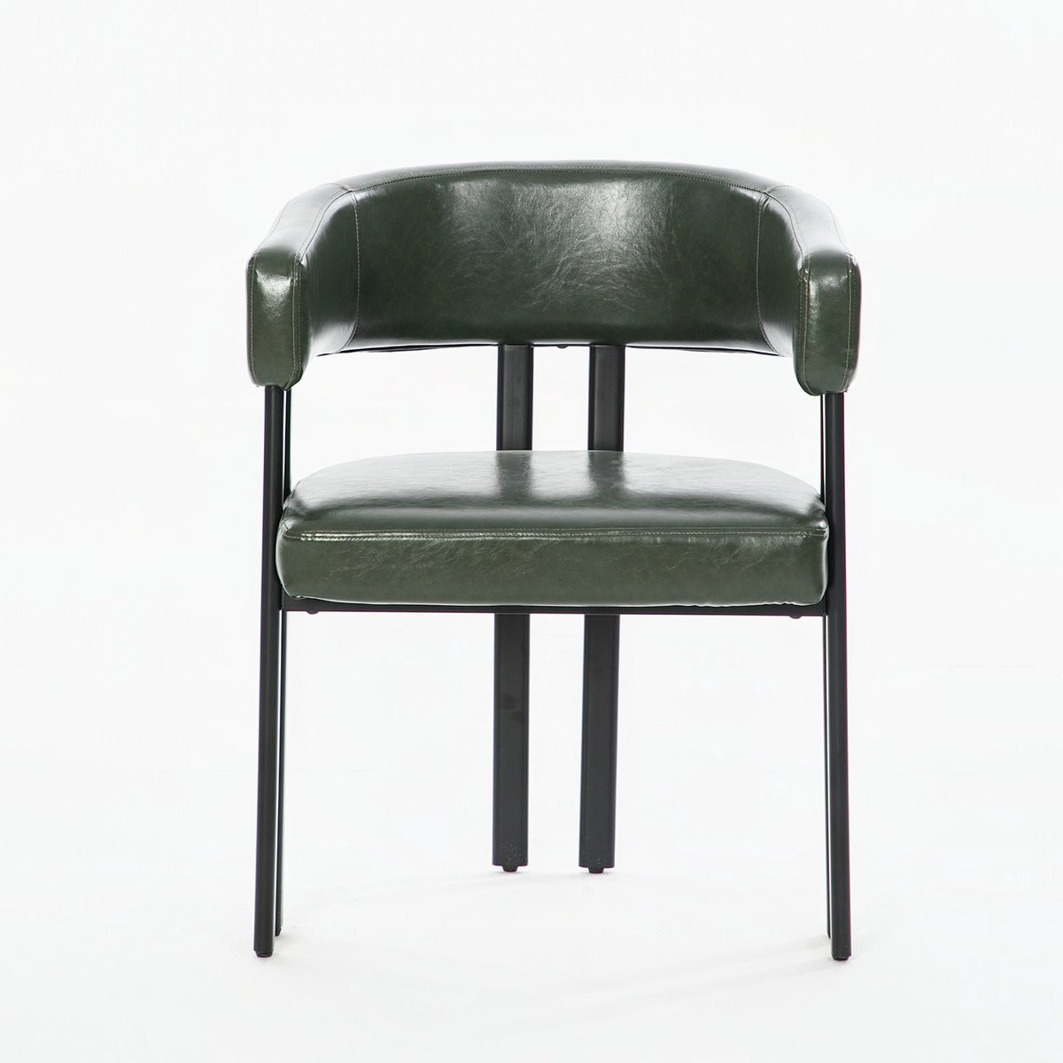 Merax Eetkamerstoel met Armleuningen - Groen - Gestoffeerd Kunstleer met Metalen Frame