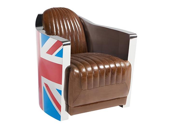 JVmoebel Sofa Luxus Sessel Jack Union UK – Aluminium & Leder in elegantem Design, Made in Europe
