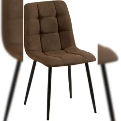Décoshop26 - Esszimmerstuhl x1 mit quadratischen Ziernähten aus braunem Stoff und schwarzem Metall 10_0002141