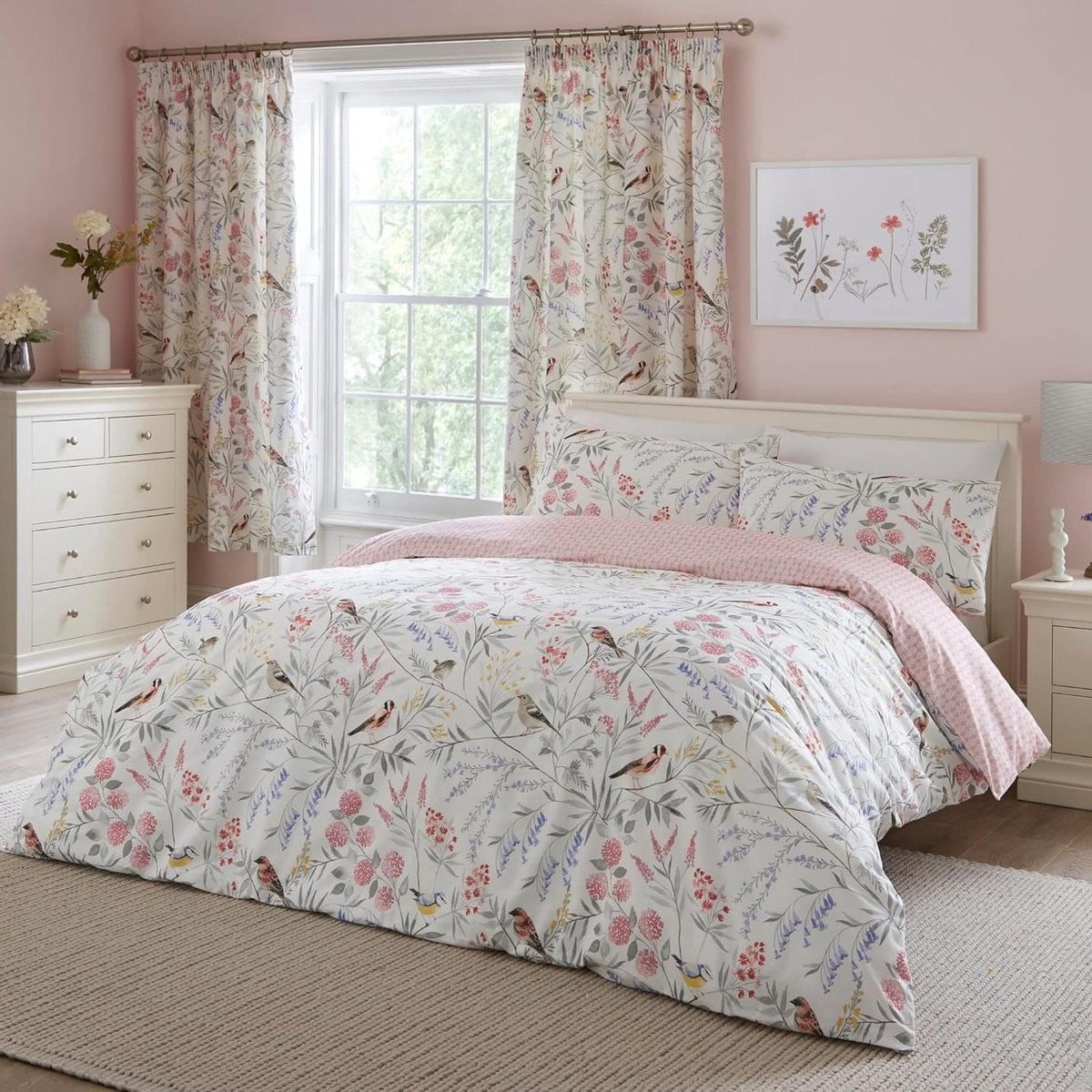 Omkeerbaar Dekbedovertrek Set met Roze Bloemen, 200x200 cm