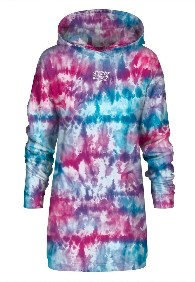 "Tie Dye Blue Pink" Oversize Hoodie-Kleid