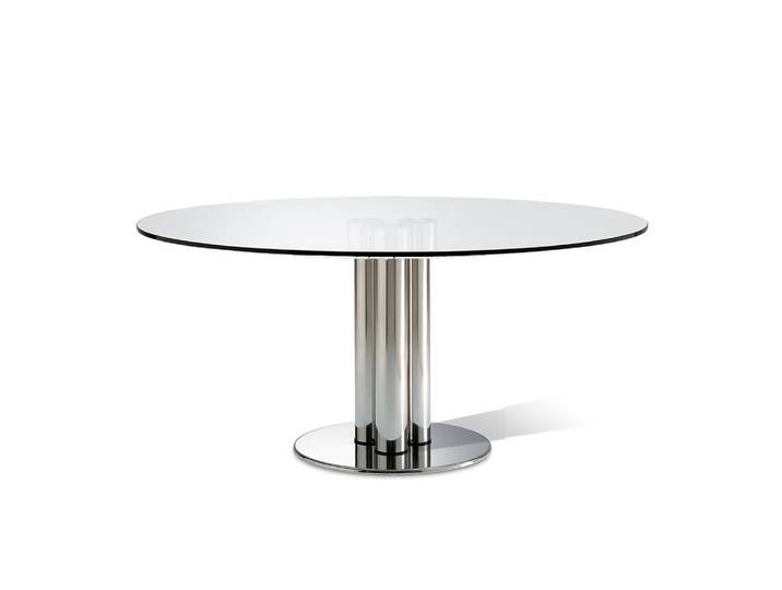 ZANOTTA table ronde MARCUSO (Ø150 cm - cristal et acier inox)