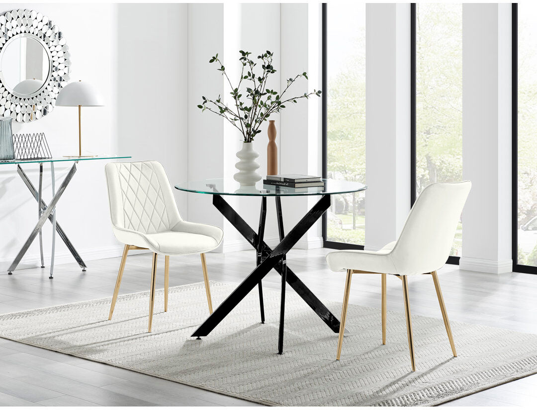 Canora Grey Bernell 2 -Person Glass Dining Set Cream/Gold 2