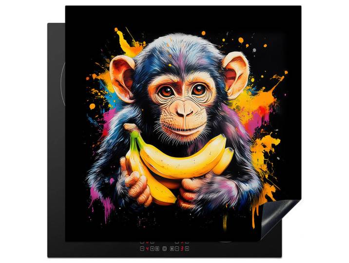 MuchoWow Herabdeckplatte - Affe - Graffiti - Farbenfroh - Bananen - Modern - 78x78, Gelb, Kunststoff, Quadratisch, 78x78x0.2 cm, Geschirr, Tischkultur & Serviergeschirr, Servierplatten