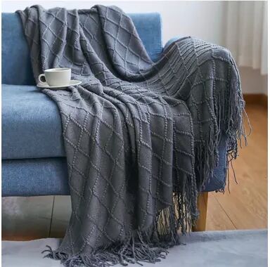 Shop Station Soft Knitted Throw Blanket With Tassels Cozy Nordic Sofa & Bed Accent For All Seasons gray 50.00 70.87 In