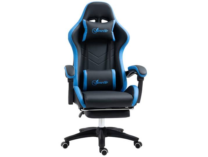 Gamingstuhl mit Kopf- und Lendenstütze Blau + Schwarz, 65x129x65 cm, Büromöbel, Bürostühle, Gaming-Sessel