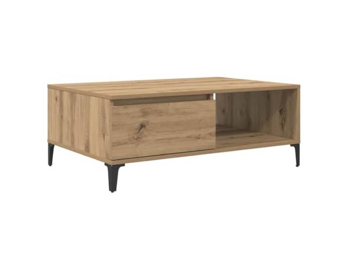 Roanoer Couchtisch Artisan Eiche Optik 90x60x35 cm Kaffeetisch Wohnzimmer Rustikaler Sofatisch im Industrie Design mit 2 offenen Fächern für Ordnung und Ablage im heimischen Wohnzimmer.