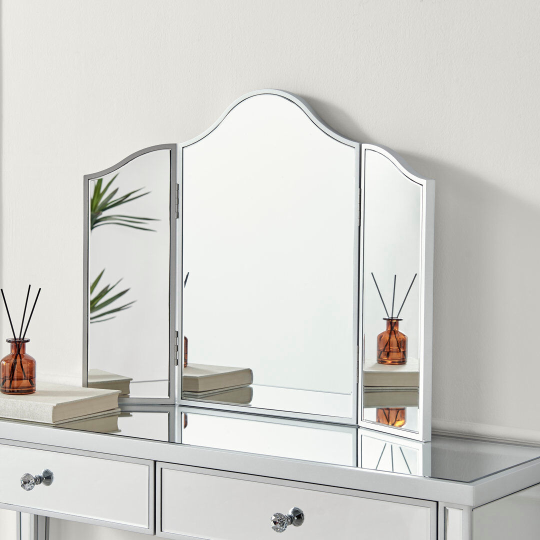 ClassicLiving Venice Glamour Arched Venice Vintage Inspired Tri-Fold Vanity Dressing Table Mirror Silver 77cm H X 60cm W X 1.9cm D
