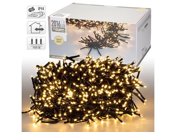 ECD Germany LED Büschel Lichterkette 14,5m mit 2016 LEDs Warmweiß, Strombetrieb, IP44 Wasserdicht, Innen/Außen, Weihnachtsbeleuchtung Weihnachtsbaum