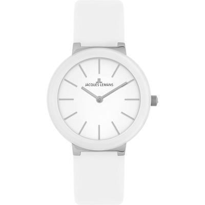 Quarzuhr JACQUES LEMANS "Monaco", weiß (weiß, silberfarben, weiß), Armbanduhren, Damen, silberfarben, Quarzuhr, Armbanduhr, Damenuhr, Crystexglas, Lederarmband