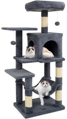 Costway Multi-Level Cat Tower with 2-Door Condo and Padded Top Perch-Gray