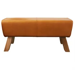 riess-ambiente Sitzbank TURNBOCK - 100cm cognac Echtleder Mangoholz Retro Sitzhocker