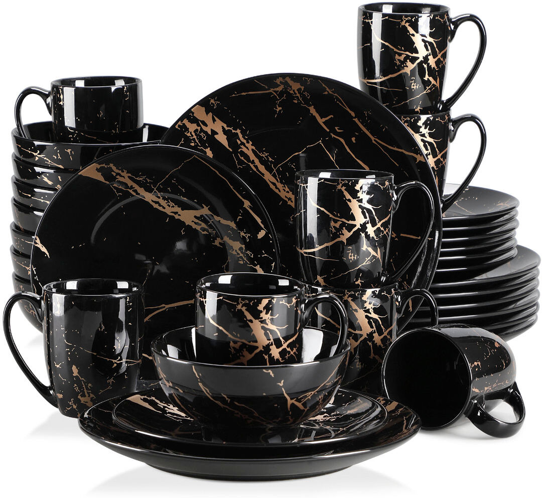 LOVECASA 32 Piece Porcelain China Dinnerware Set - Service for 8 Black 32