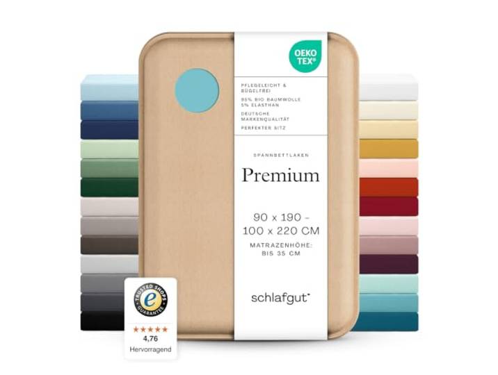 schlafgut Premium Spannbettlaken 90x200 cm Bio-Baumwolle, Petrol Mid