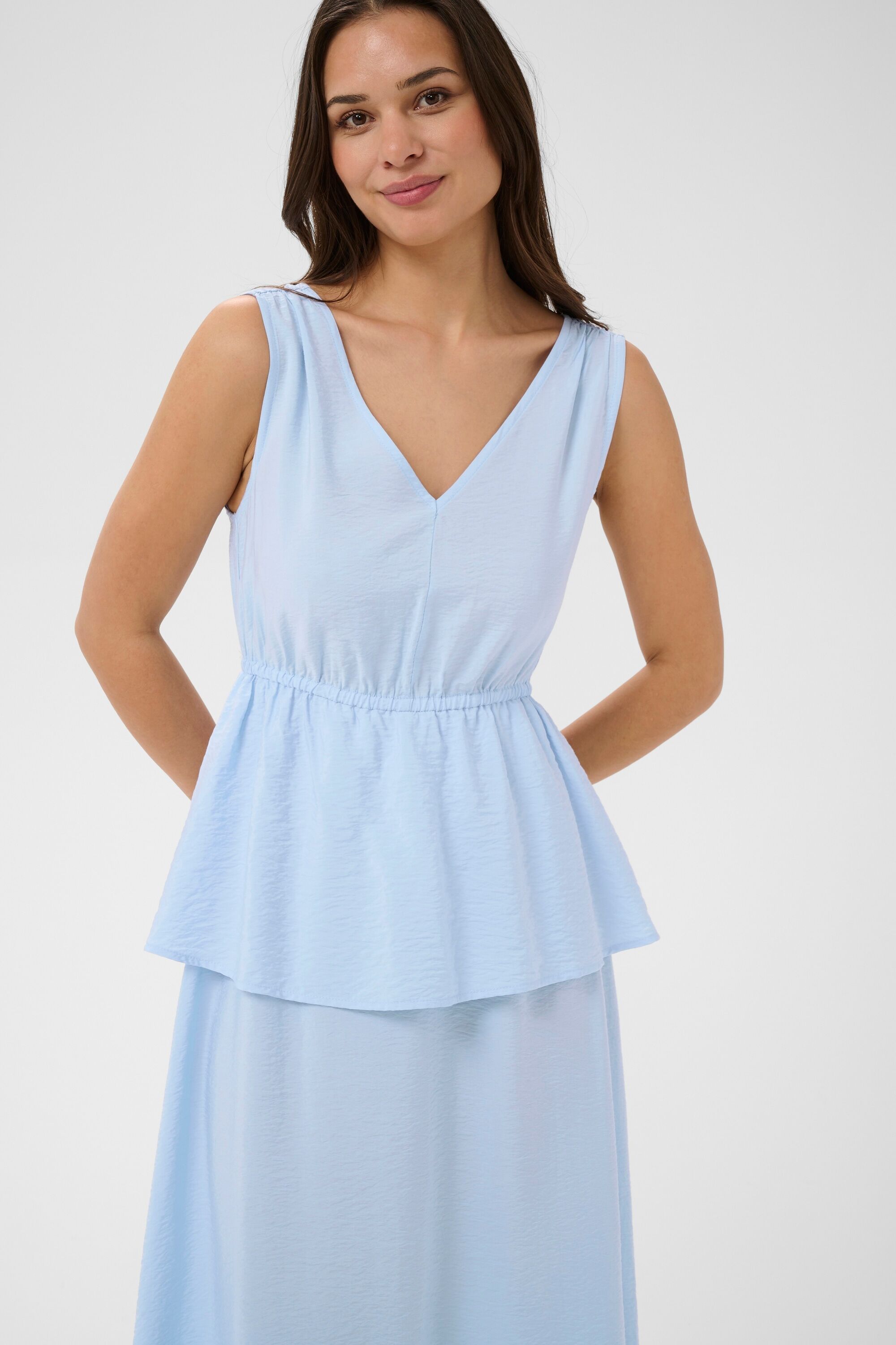 Midikleid KAFFE "Damen Kleid KArosie", Damen, Gr. 34, N-Gr, blau (floaty blau), Obermaterial: 88% Viskose CV. 12% Polyamid PA., Kleider Midikleid