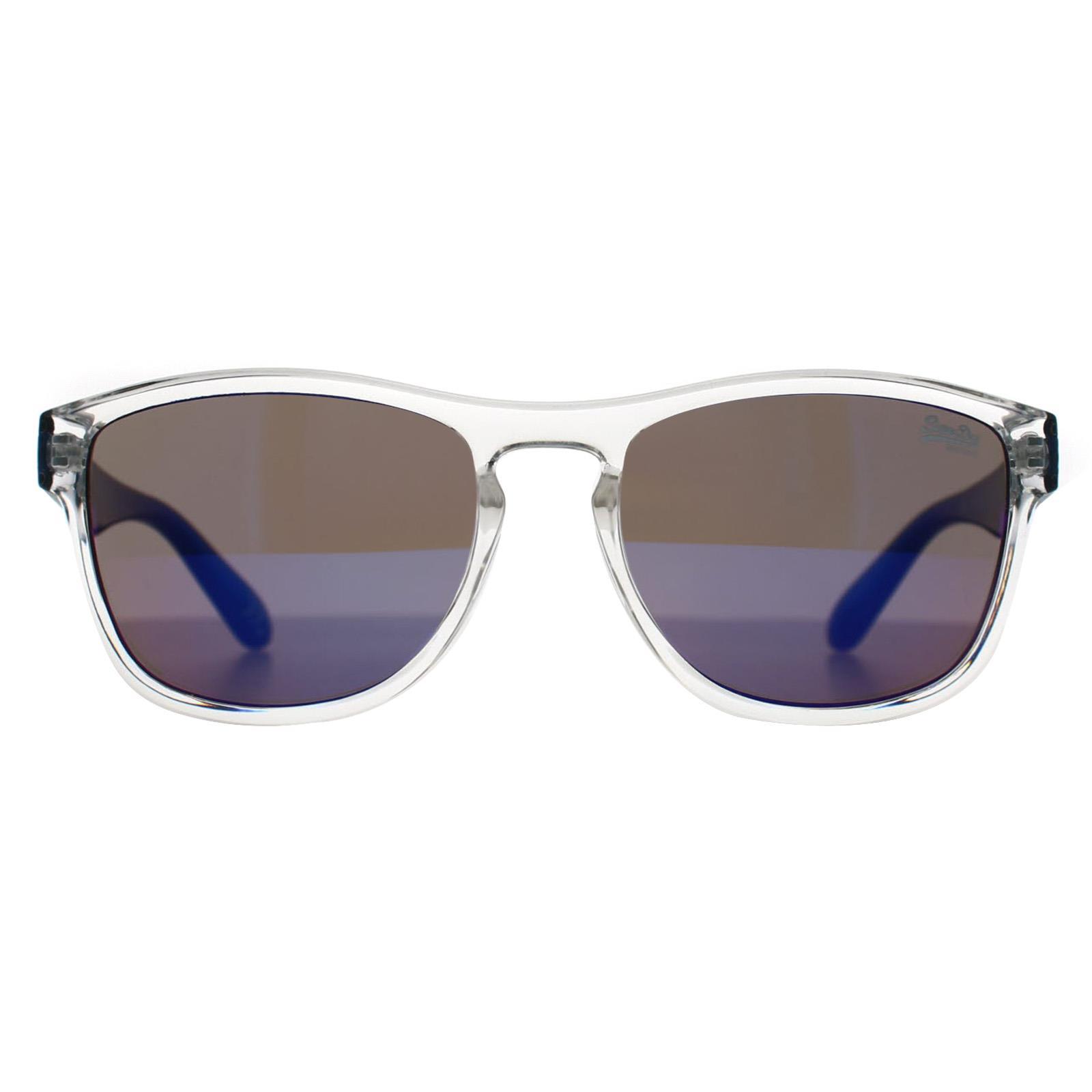 Superdry Rockstar 175 glanzend helder kristal en blauwe kristalblauwe spiegelzonnebril