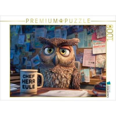 CALVENDO Puzzle Büro-Eule mit Kaffeetasse und genervtem Blick | 1000 Teile Lege-Größe 64x48cm Foto-Puzzle für glückliche Stunden