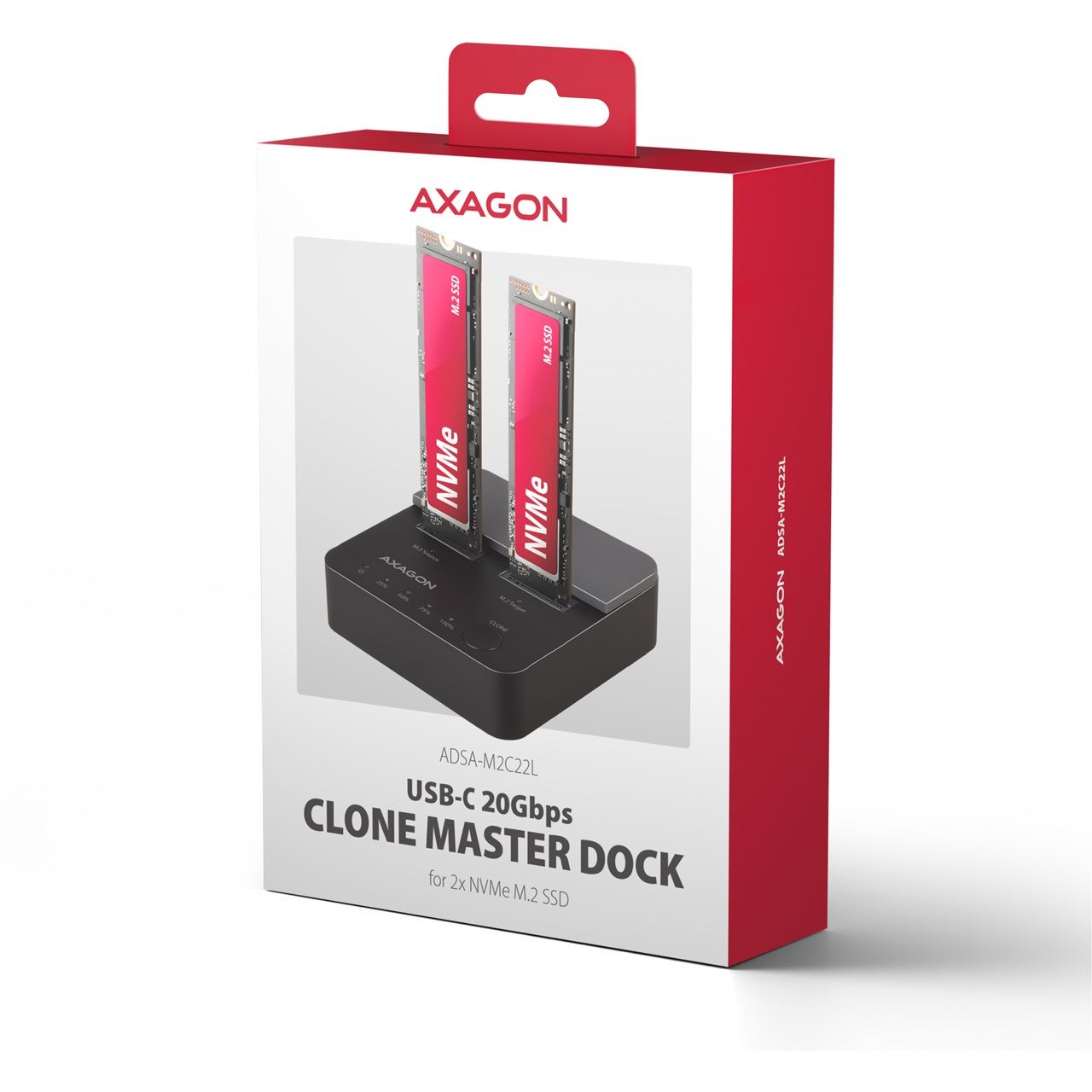 AXAGON ADSA-M2C22L M.2-Dockingstation, USB-C 20Gbps, 2x M.2, Klonfunktion - schwarz