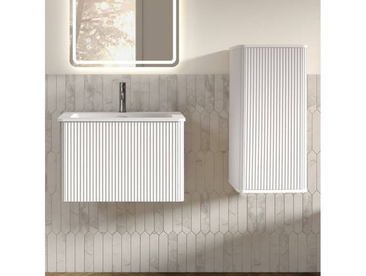 MEUBLIV Ensemble de salle de bain 60 cm avec meuble sous vasque suspendu meuble latéral et vasque blanche