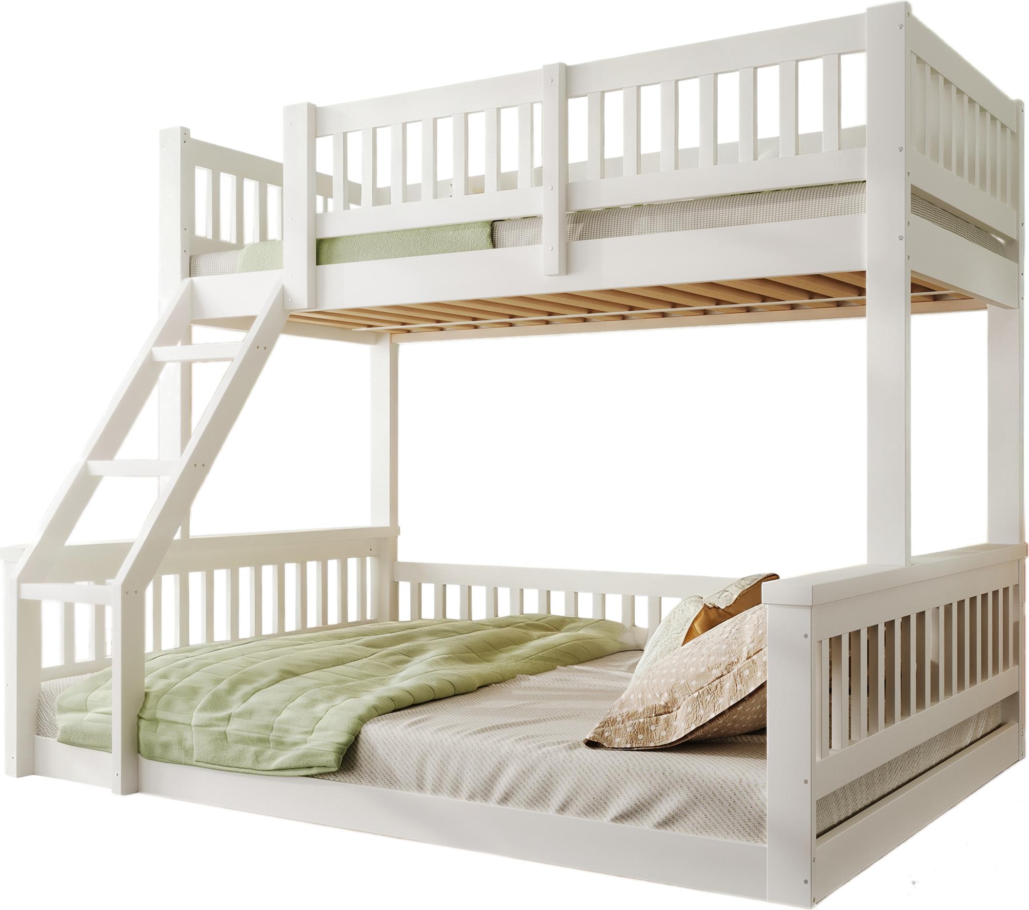 Etagenbett, 90x200cm+140x200cm, Leiter,Bettgitter,Einfacher Stil, ohne Matratze,Weiß