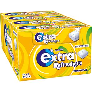 Extra Kaugummis Refreshers, Tropical, zur Zahnpflege, zuckerfrei, 12x 8 Dragees
