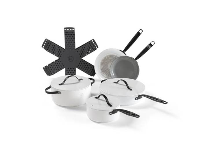 Be Living Essential 12-teiliges Pfannenset, Enthält Bratpfanne, Stielkasserolle & Kochtopf Non Stick Keramik Antihaft, Induktion, Ohne ptfe und pfoa, Weiß