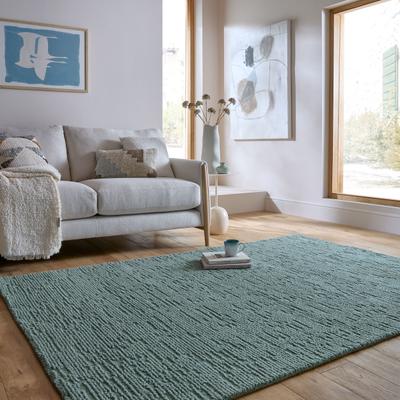 Wollteppich FLAIR RUGS "Harris Boucle", blau, B:120cm H:12mm L:170cm, Wolle, Teppiche, handgefertigt