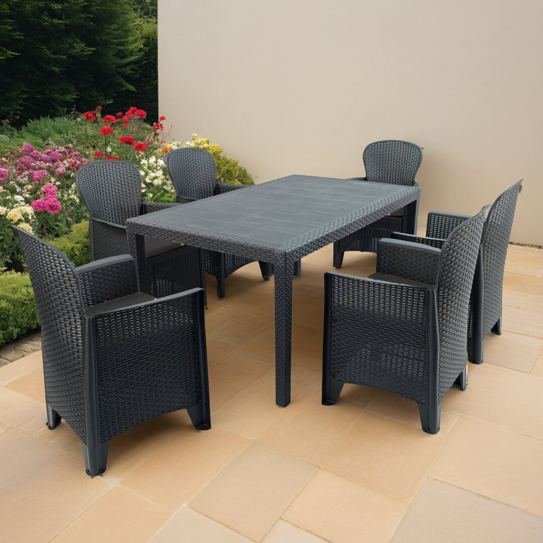 Ebern Designs Schaffa Rectangular Table with 6 Chairs Garden Set Gray 6