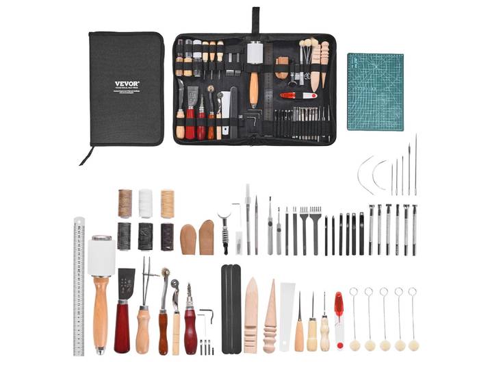 VEVOR Set de 59 outils d'artisanat en cuir avec sac de rangement portable en toile Outils graphiques Outils de poinçonnage