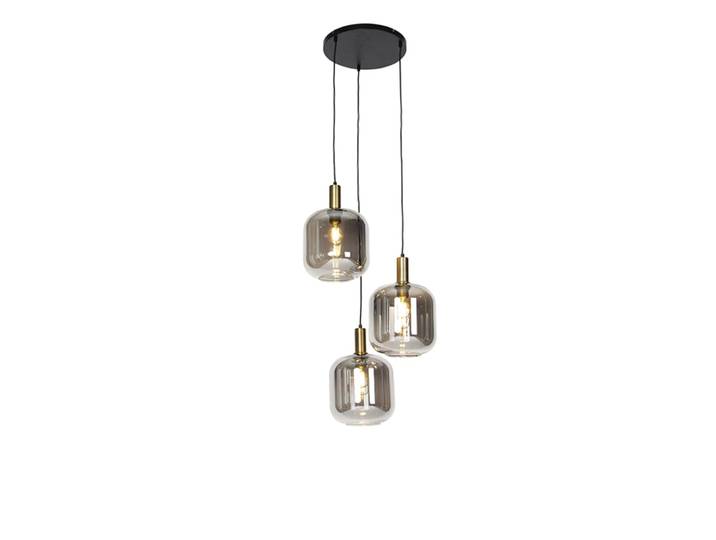 Suspension intelligente noire verre fumé 3 lumières wifi a60