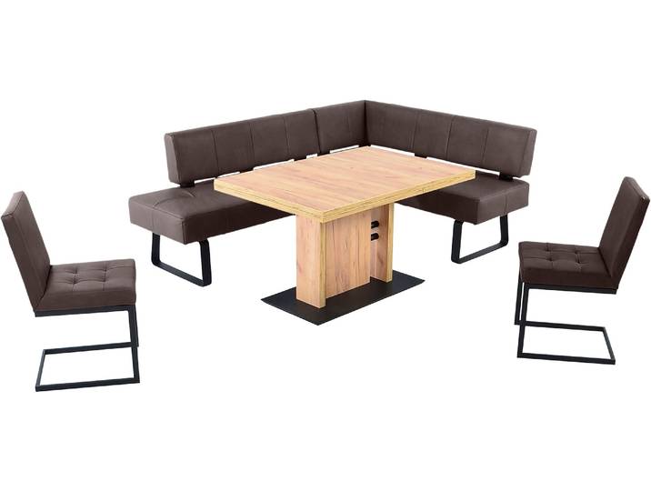 Essgruppe, Microfaser, Schwarzbraun, 195×50 cm, Ausziehbar, K+W Komfort & Wohnen
