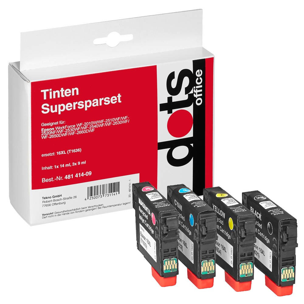 Set van 4 inktpatronen compatibel met EPSON T1636XL - Zwart, Cyaan, Magenta, Geel