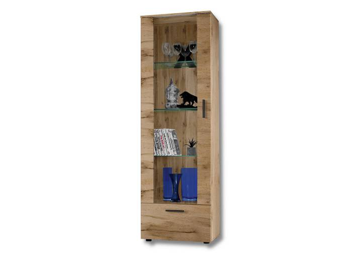 Komodee Vitrine Alessandria, Wotan, Eiche Wotan, Eiche Wotan, Holz Optik, 3 Fächer, Rechteckig, 60x192x42 cm, Esszimmer, Vitrinen, Vitrinenschränke