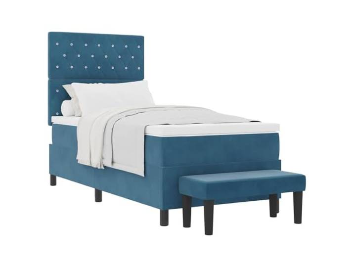 KKgypkn Boxspringbett Dunkelblau mit Kopfteil 90 x 200 cm Samt – mittelfeste Schaumstoffmatratze, Stabiler Holzwerkstoff-Rahmen, modernes Design