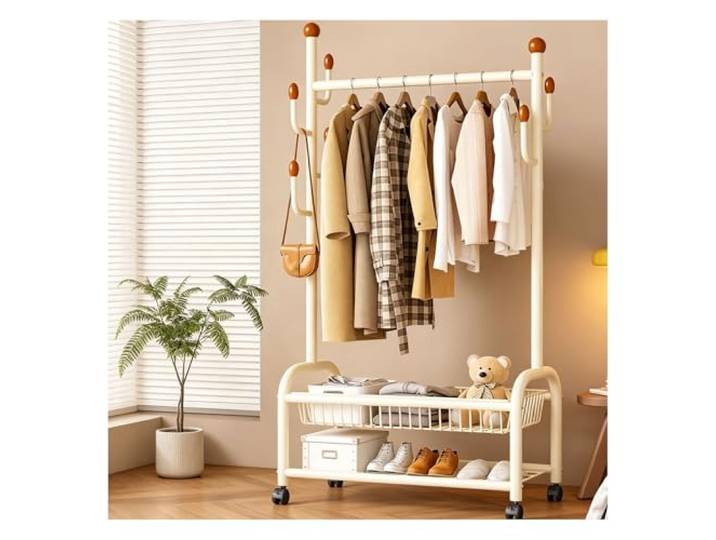 LIANTIAN Hängender Kleiderbügel, tragbarer Kleiderbügel mit Rollen, geeignet für Schlafzimmer und Studentenwohnheime(White,80cm)