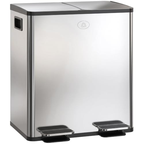 HOMCOM Afvalemmer voor keuken met dubbel vak, 2 x 20 l, pedaal, zilver