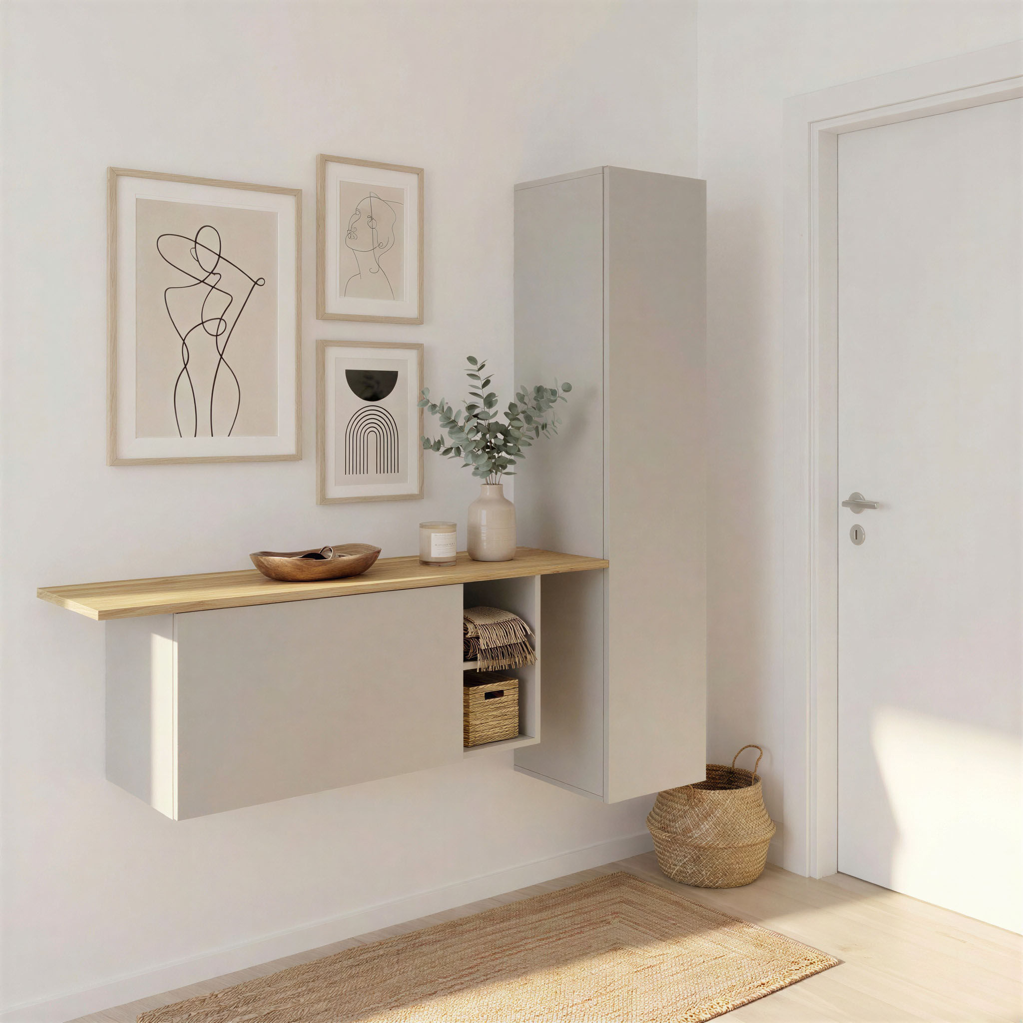 Garderoben-Set BORCHARDT MÖBEL "Toledo, moderne hängende Garderobe, Schminktisch mit Regalfächern", beige (kaschmir, wotan, eiche), B:152cm H:140cm T:30cm, Holzwerkstoff, Metall, Kastenmöbel-Sets, Garderoben-Set, 152x140cm (BxH), viel Stauraum, viele Rega