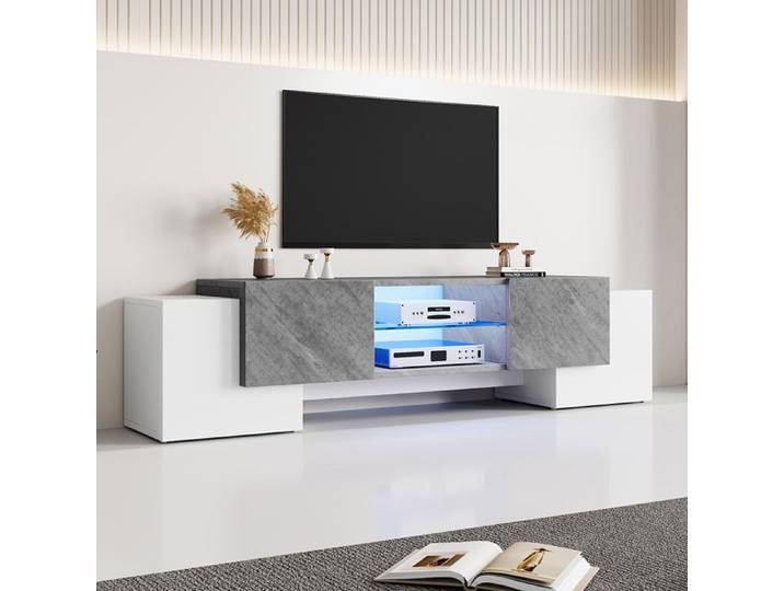 Meuble TV de salon adapté TV 180x40x46.5cm Blanc+Gris