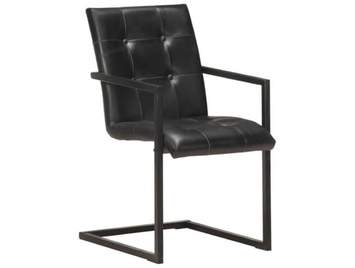NKOPPFG Freischwinger 2 STK. Schwarz Echtleder Retro Design Retro-Design, gepolsterte Sitzfläche und Rückenlehne, Stahlrahmen pulverbeschichtet, 110 kg pro Sitzplatz