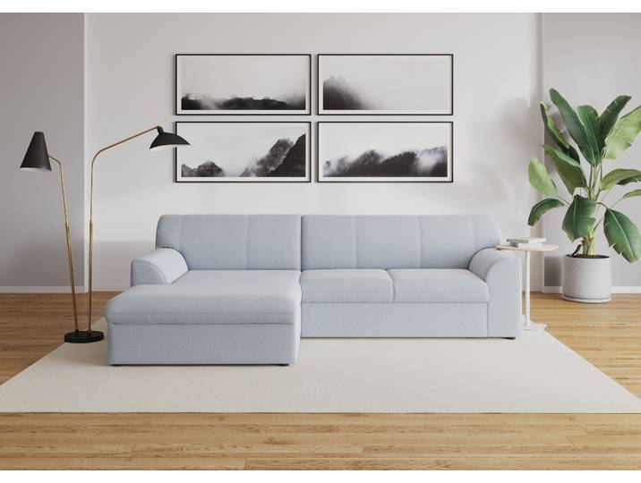 Ecksofa, Chenille, Pastellblau, 245×155 cm, Recamiere Links, Klassisch, Domo-Collection